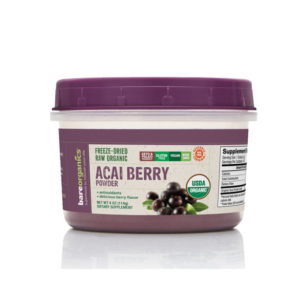 BareOrganics USA-Imported Raw Organic Acai Fruit Powder - 4oz - 114g