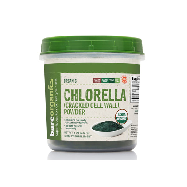 BareOrganics USA-Imported Raw Organic Chlorella Powder (Cracked Cell Wall) - 8oz - 227g