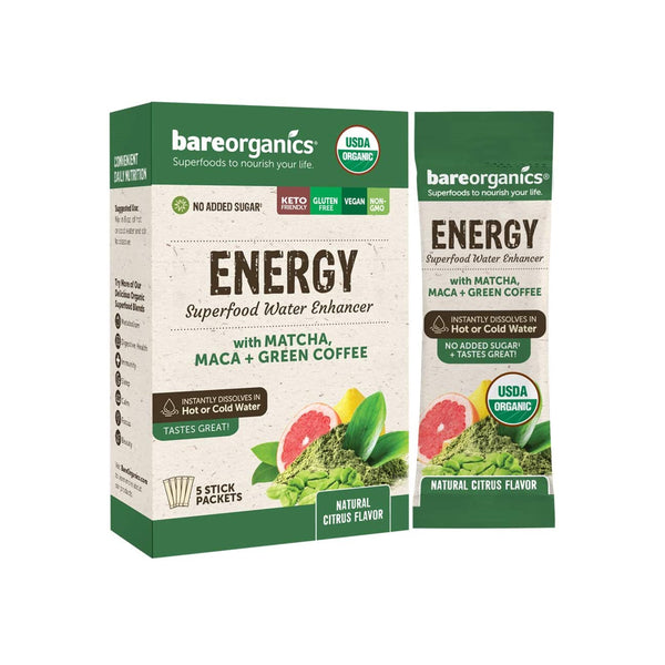 BareOrganics On-The-Go Organic Energy Superfood Water Enhancer Natural Citrus - 5 Sticks