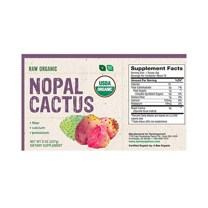 BareOrganics USA-Imported Raw Organic Nopal Cactus Powder - 8oz - 227g