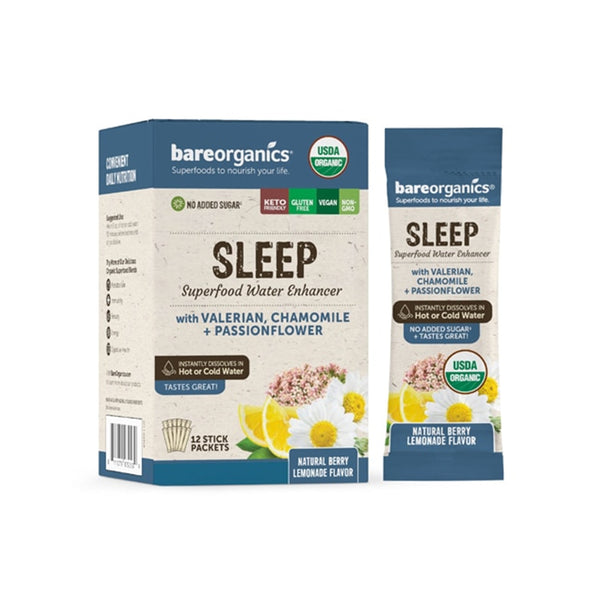 BareOrganics On-The-Go Organic Sleep Superfood Water Enhancer Natural Lemonade - 12 Sticks