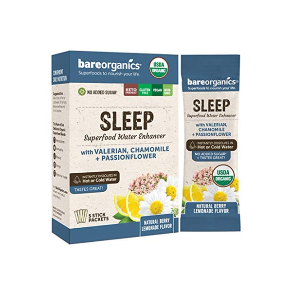 BareOrganics On-The-Go Organic Sleep Superfood Water Enhancer Natural Lemonade - 5 Sticks