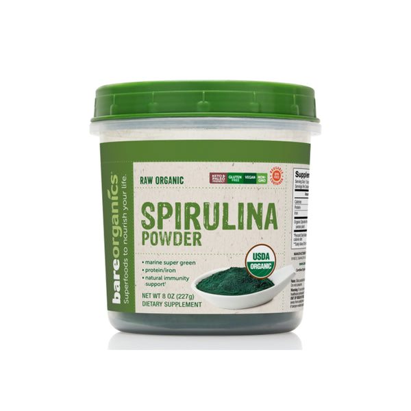 BareOrganics USA-Imported Raw Organic Spirulina Powder - 8oz - 227g