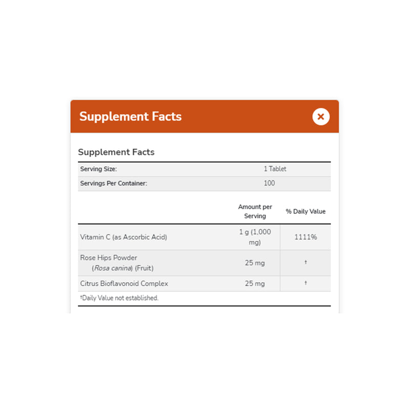 Now Foods Vitamin C-1000 With Rose Hips (1000mg) - 100 Tablets