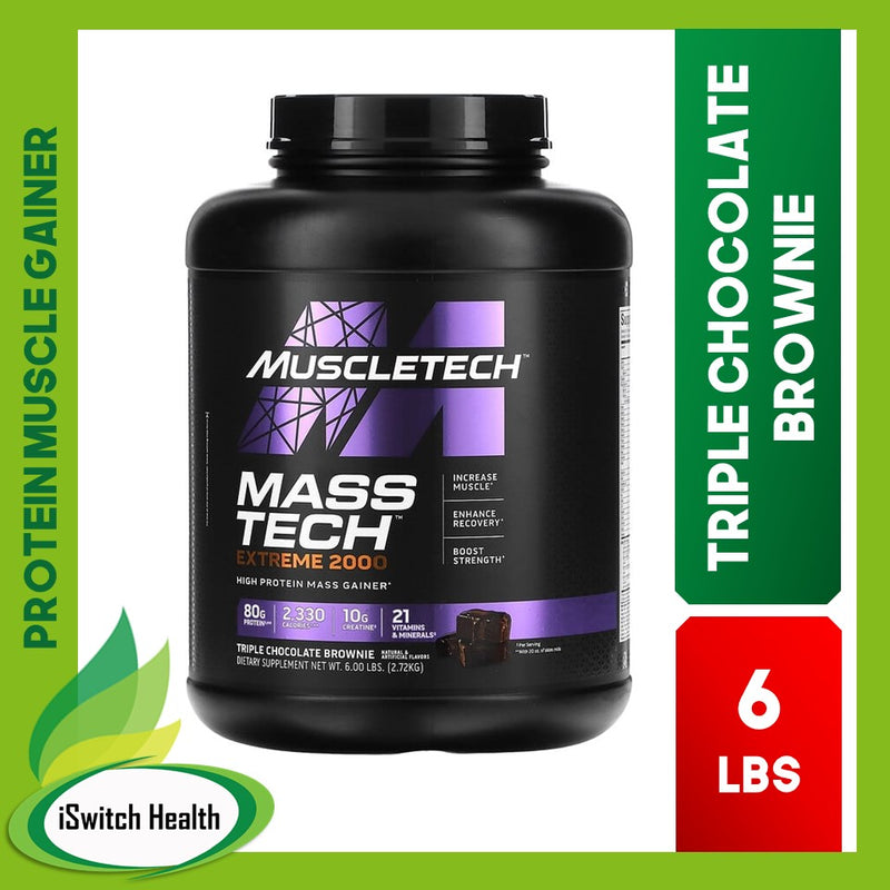 MuscleTech Mass Tech Extreme 2000 High Protein Mass Gainer - Triple Chocolate Brownie - 6lbs