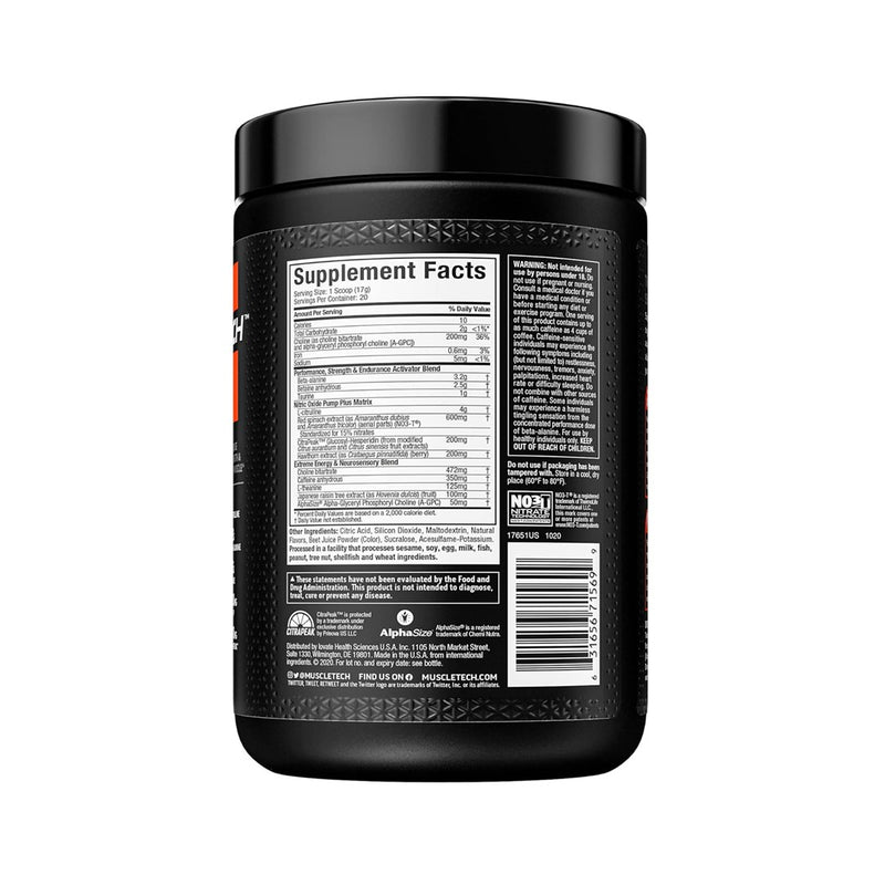 MuscleTech - Shatter Pre Workout - Sour Blue Raspberry - 20 Servings