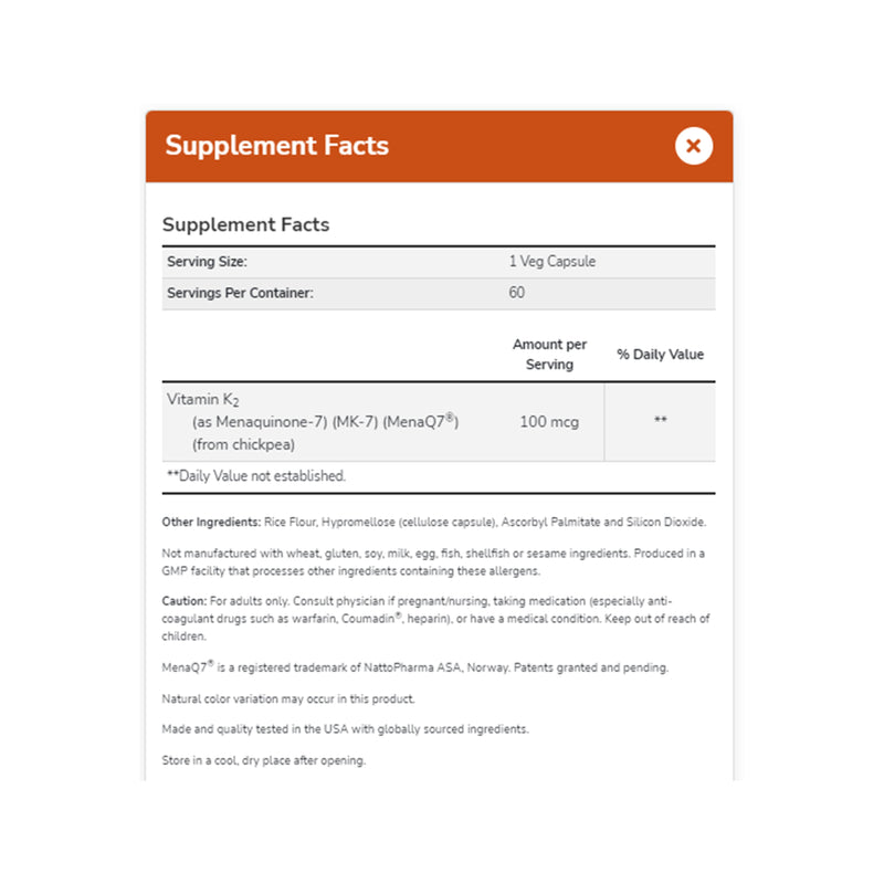 Now Foods MK-7 Vitamin K-2 (100mcg) - 120 Veggie Capsules