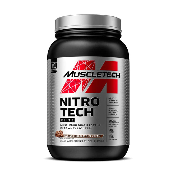 MuscleTech Nitro-Tech Elite Pure Whey Isolate Belgian Chocolate Ice Cream - 2.2lbs