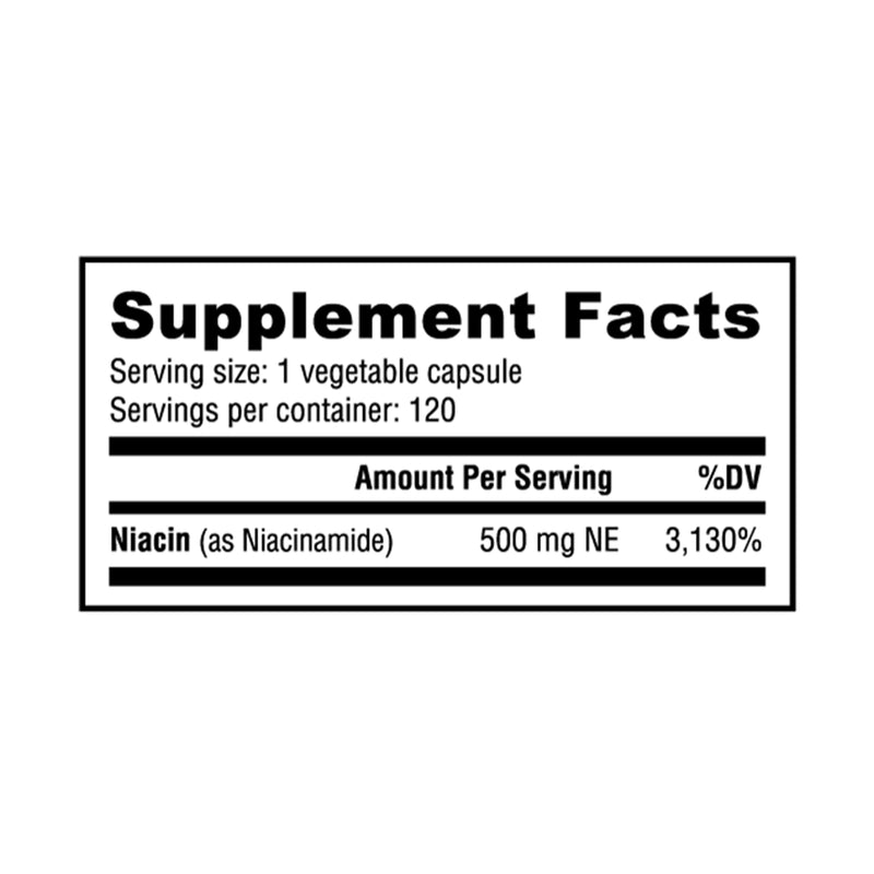 NutraBio Vitamin B-3 (Niacinamide) - 500mg - 120 Capsules