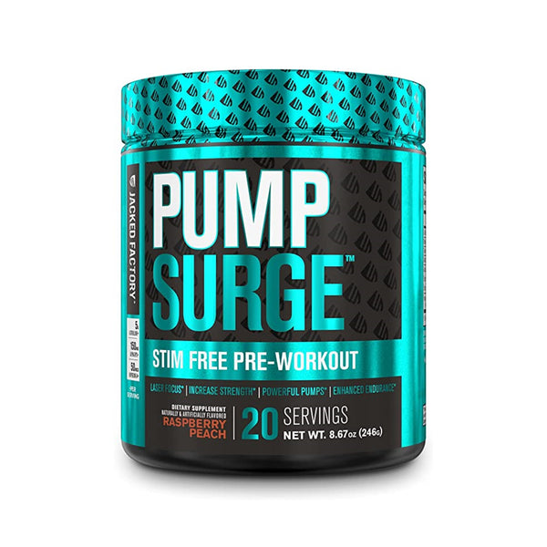 Jacked Factory Pump Surge - Stim Free Pump & Nootropic Raspberry Peach - 20 Servings