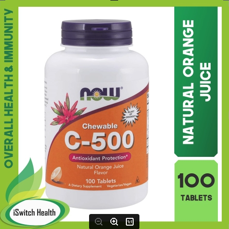 NOW Foods Vitamin C-500 Chewables - 100 Tablets | Natural Orange Juice